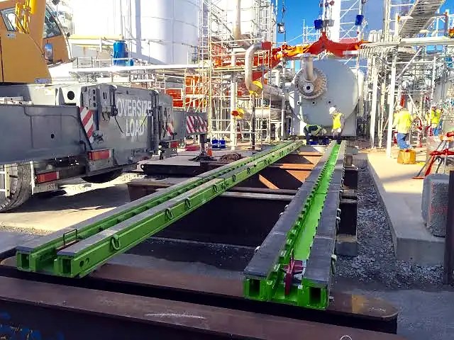 Heavy equipment jacking and skidding operation